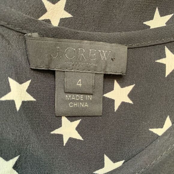 J. Crew Dress Black White Star Print Scoop Neck Long Sleeve Silk Midi Shift 4 - Picture 9 of 12